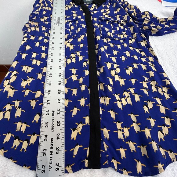 Maeve Womens Penguin Print Button-Up Long Sleeve Blouse Shirt Size 6 Blue Casual - Picture 8 of 8